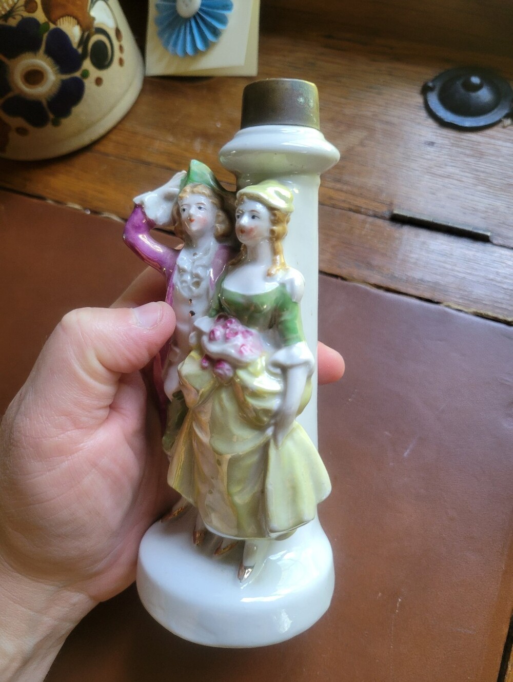 Vtg Porcelain Boudoir Lamp Base Colonial Courting Couple Figurine #12400 MCM - Picture 6 of 11